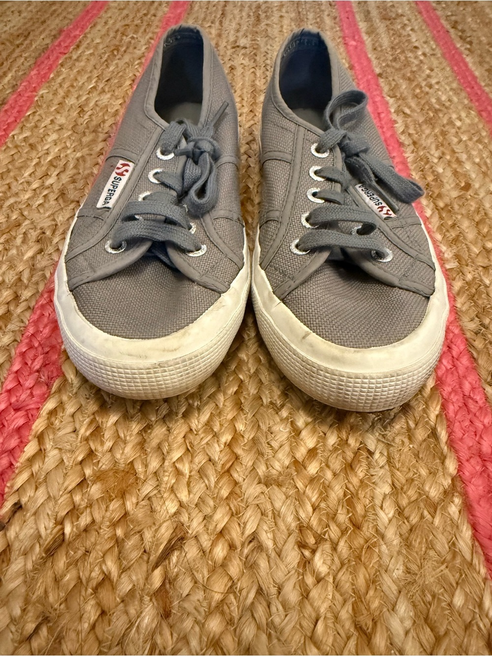 Superga Gray Canvas Low-Top Sneakers with White Rubber Soles